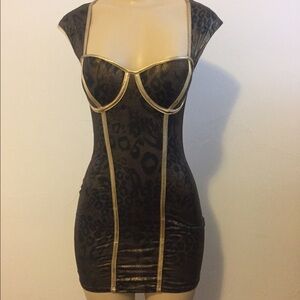 Vintage leopard print dress w/ gold piping size M